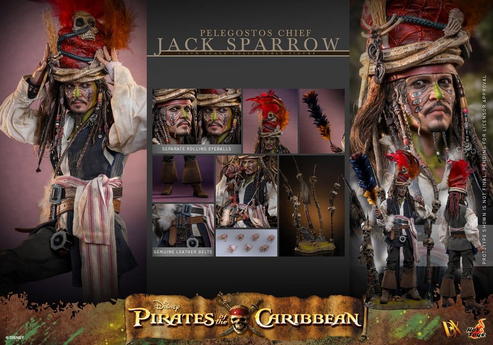 Piratas del Caribe: El cofre del hombre muerto Hot Toys DX 1/6 Pelegostos Chief Jack Sparrow 30 cm - Imagen 15