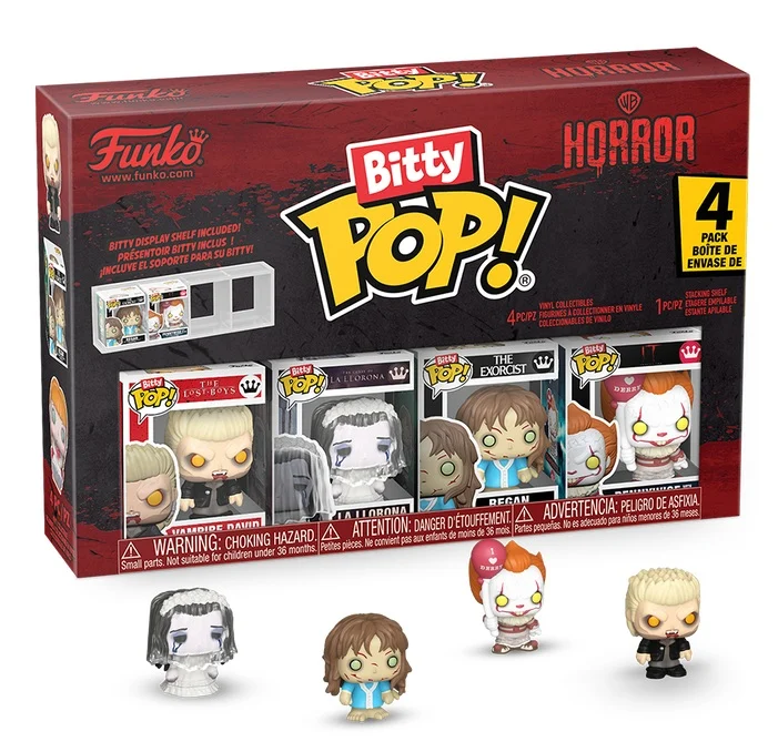 Bitty Pop! HORROR Pack 4 (Vampire David, La llorona, Regan, Pennywise)